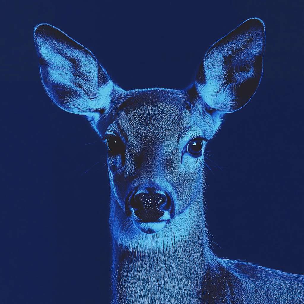 生成鹿的拟人图，深蓝色为主色调 --ar 1:1 --v 6.1 --stylize 100 --fast