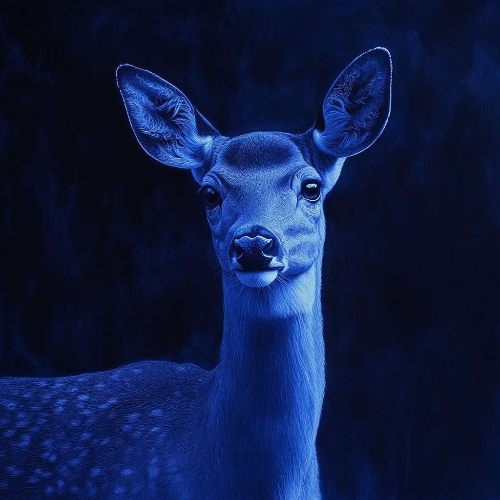 生成鹿的拟人图，深蓝色为主色调 --ar 1:1 --v 6.1 --stylize 100 --fast