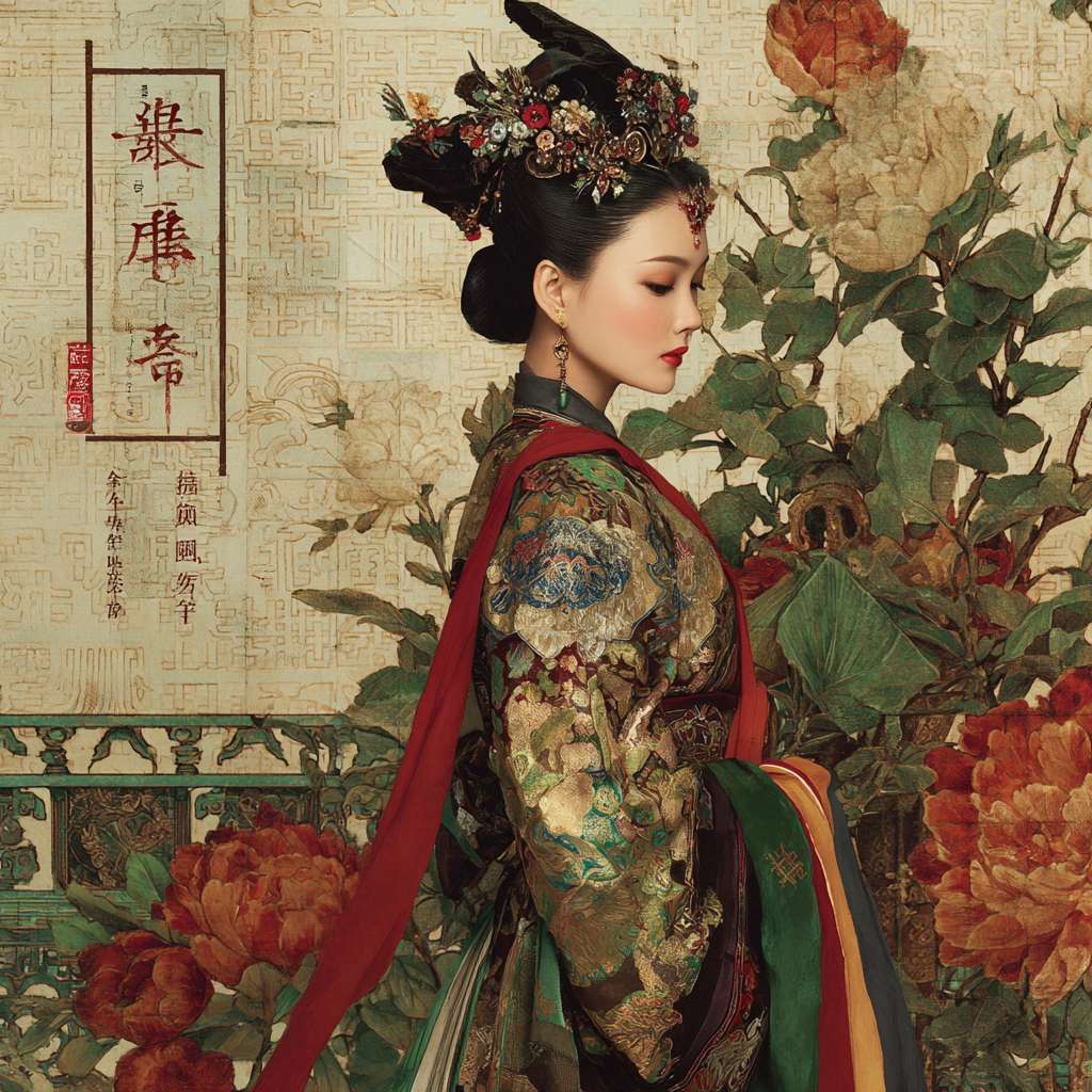 有声书封面，浣衣局宫女全身，背景是皇宫院子 --ar 1:1 --v 7 --stylize 100 --fast --no 水印