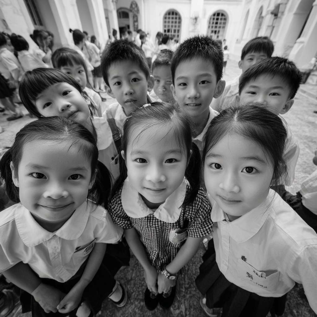 一班小六穿校服的學生們在校園裡圍成一個半圓形，以瀕危動物為主題，學生們一起遊玩瀕危動物圖案的卡牌遊戲 --ar 1:1 --v 7 --stylize 100 --fast --no 水印