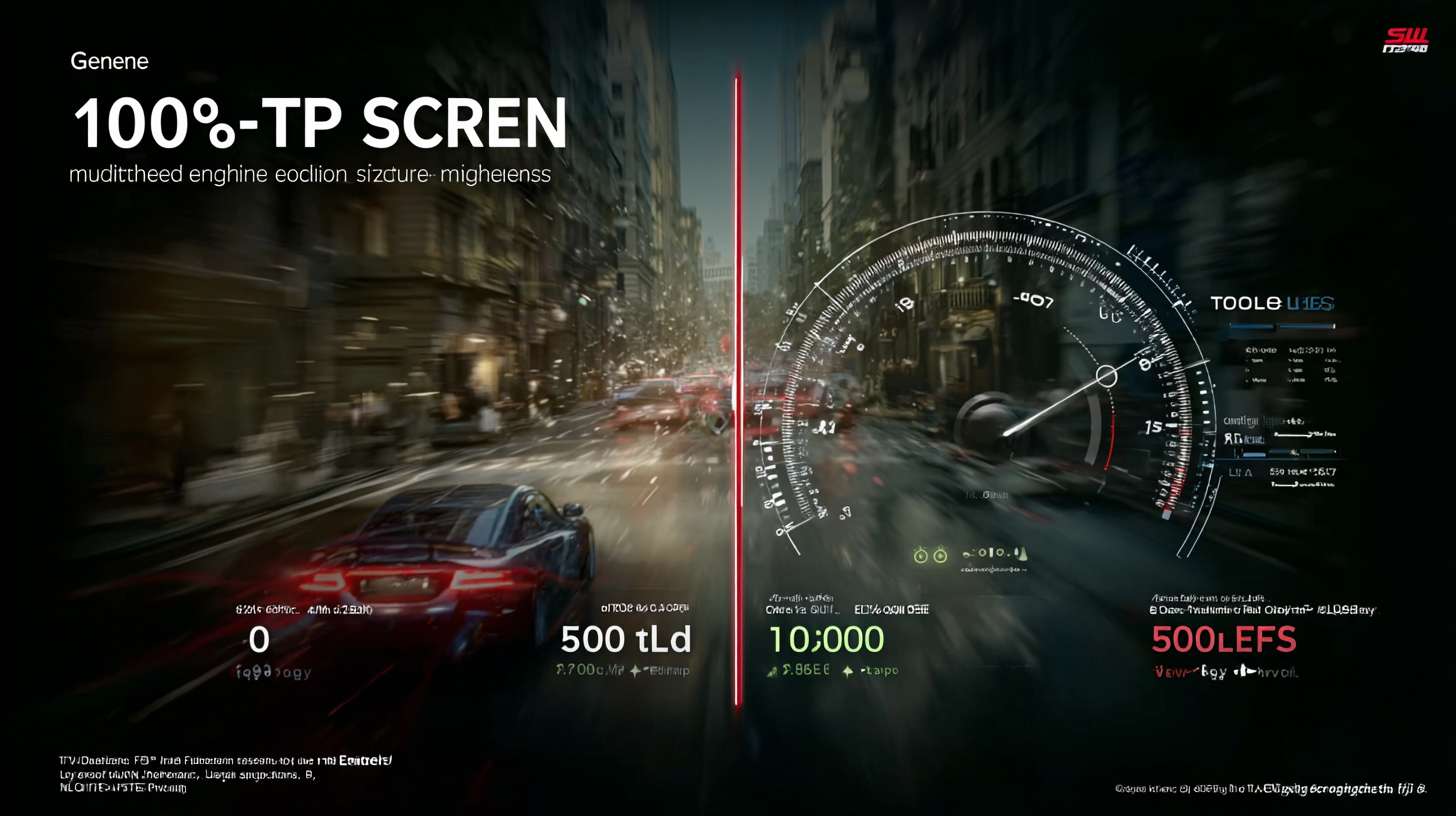 "Generate a split-screen video: Left side shows a car racing through a city, triggering building lights that display tech keywords (算子编译优化, 推理调度优化). Right side shows a speedometer dialing up to 1000+ TFLOPs. Overlay text: '100+ FAE engineers, 500+ model optimizations'." --ar 16:9 --v 7 --stylize 100 --fast --no 水印