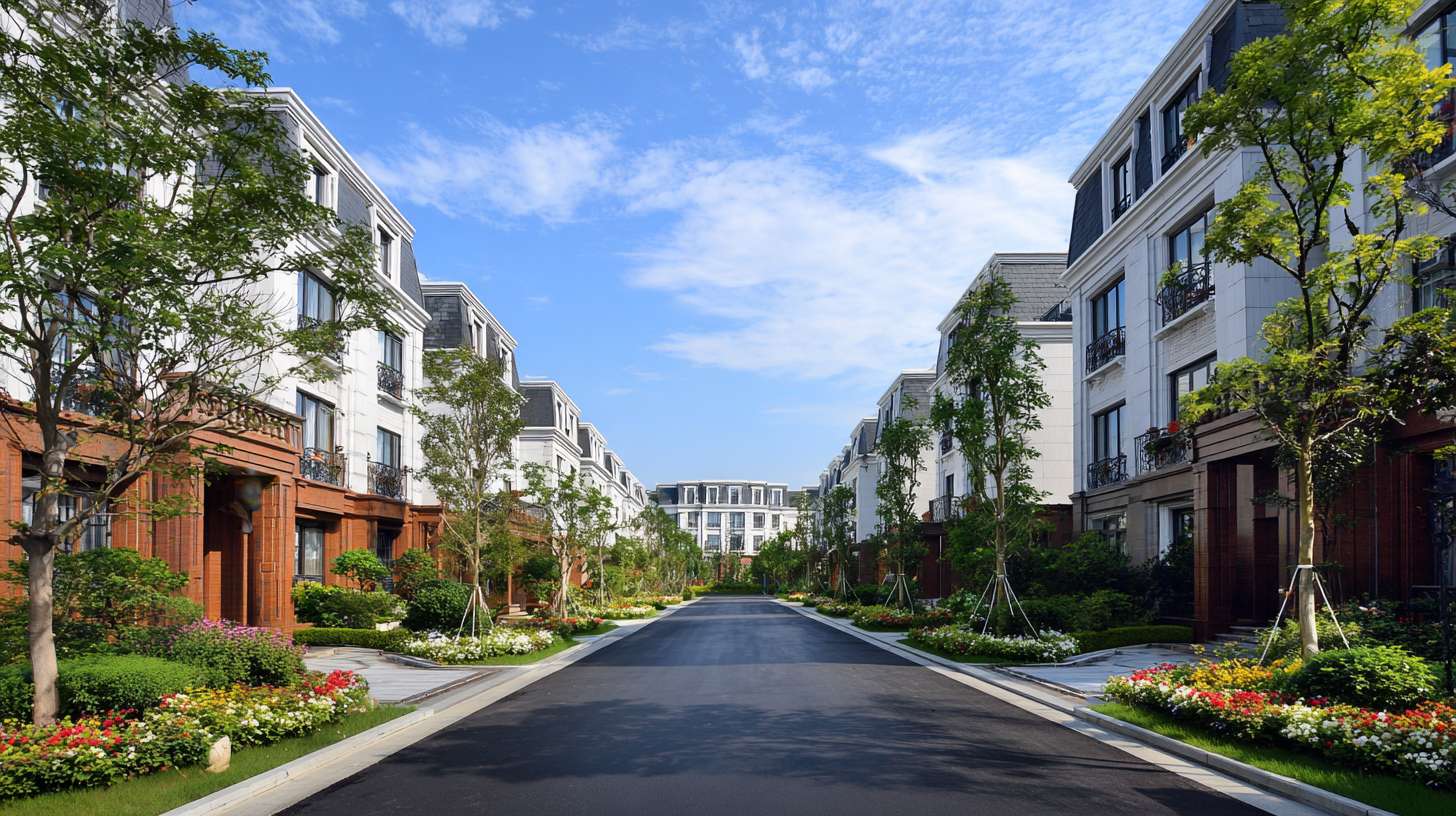 街道景观，中间是沥青路面，两侧是高低搭配的一二层建筑，建筑颜色搭配美观，童话世界的样式， --ar 16:9 --v 7 --stylize 100 --fast --no 水印
