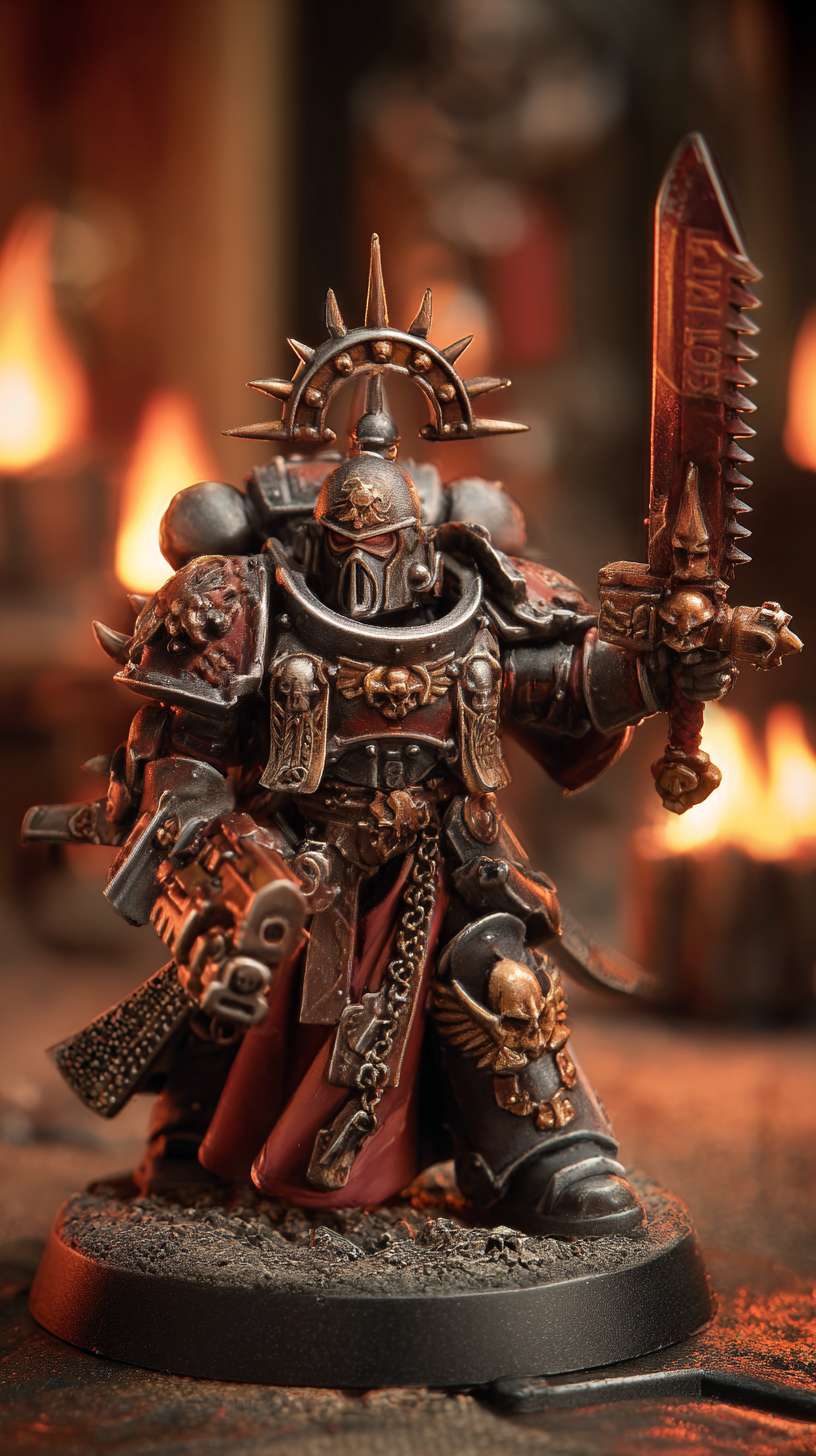 Rogue Trader，战锤40k，午夜领主星际战士，手持焰形大剑 --ar 9:16 --v 7 --stylize 100 --fast --no 水印