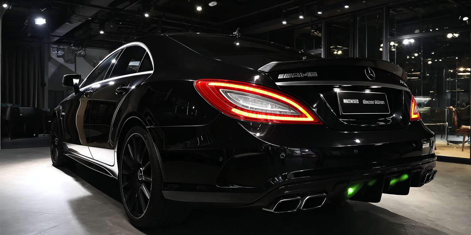 暗黑，2015款梅赛德斯-AMG CLS 63 S 4MATIC，曜石黑车身近乎隐于黑暗，唯有车尾两盏猩红色LED尾灯如恶魔之眼撕裂夜幕。8K超清镜头捕捉：车顶、引擎盖、腰线，尾灯光束在柏油路面拉出血色倒影，背景为豪华车展厅。摄影风格：索尼A7S III拍摄，f/1.2大光圈浅景深，电影感暗调光影。 --ar 2:1 --v 7 --stylize 100 --fast --sref https://img-xpc-mj0.xpccdn.com/prod/txt2img/0c18d1d1-15f2-4ab7-9a62-66b802f929ae/e777a6e9-05da-4004-a17e-915ff825a088_0_1.png~tplv-5yakomv5zn-auto-v1%3A1024%3A0%3Aq75.jpg --sw 1000 --no 水印