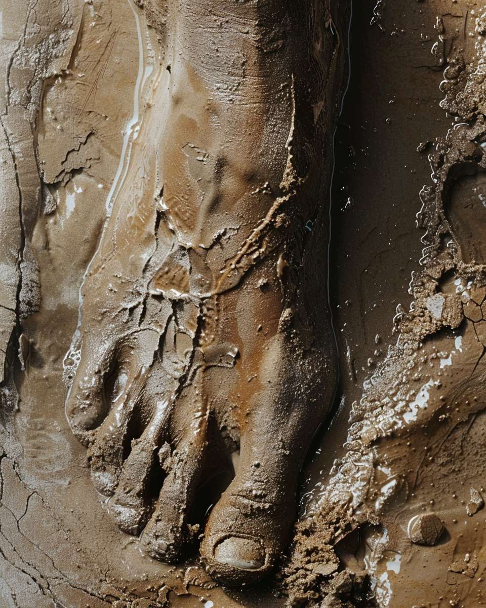 Extreme close-up of foot sinking into wet sand showing detailed texture, no text, forensic photography realism --ar 4:5 --v 6 --stylize 100 --fast