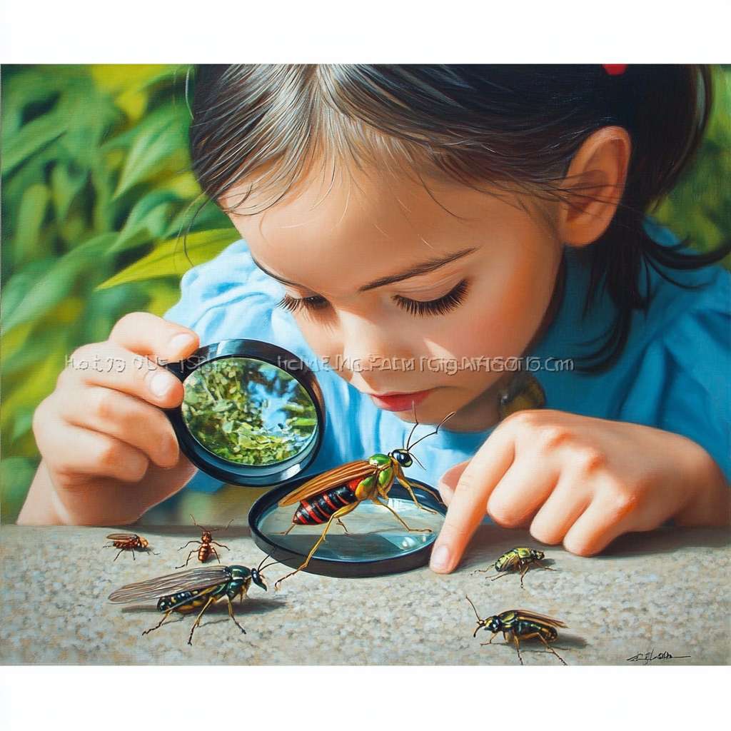 https://img-xpc-mj0.xpccdn.com/prod/upload/4aa65c42-b54a-497c-a201-59b31295b564/%E5%B0%8F%E5%A5%B3%E5%AD%A9%E8%A7%80%E5%AF%9F%E6%98%86%E8%9F%B2.jpg~tplv-5yakomv5zn-auto-v1%3A1024%3A0%3Aq75.jpg 請參考以上相片給我一位小四女學生使用放大鏡觀看昆蟲 --ar 1:1 --v 6.1 --stylize 100 --fast --iw 1