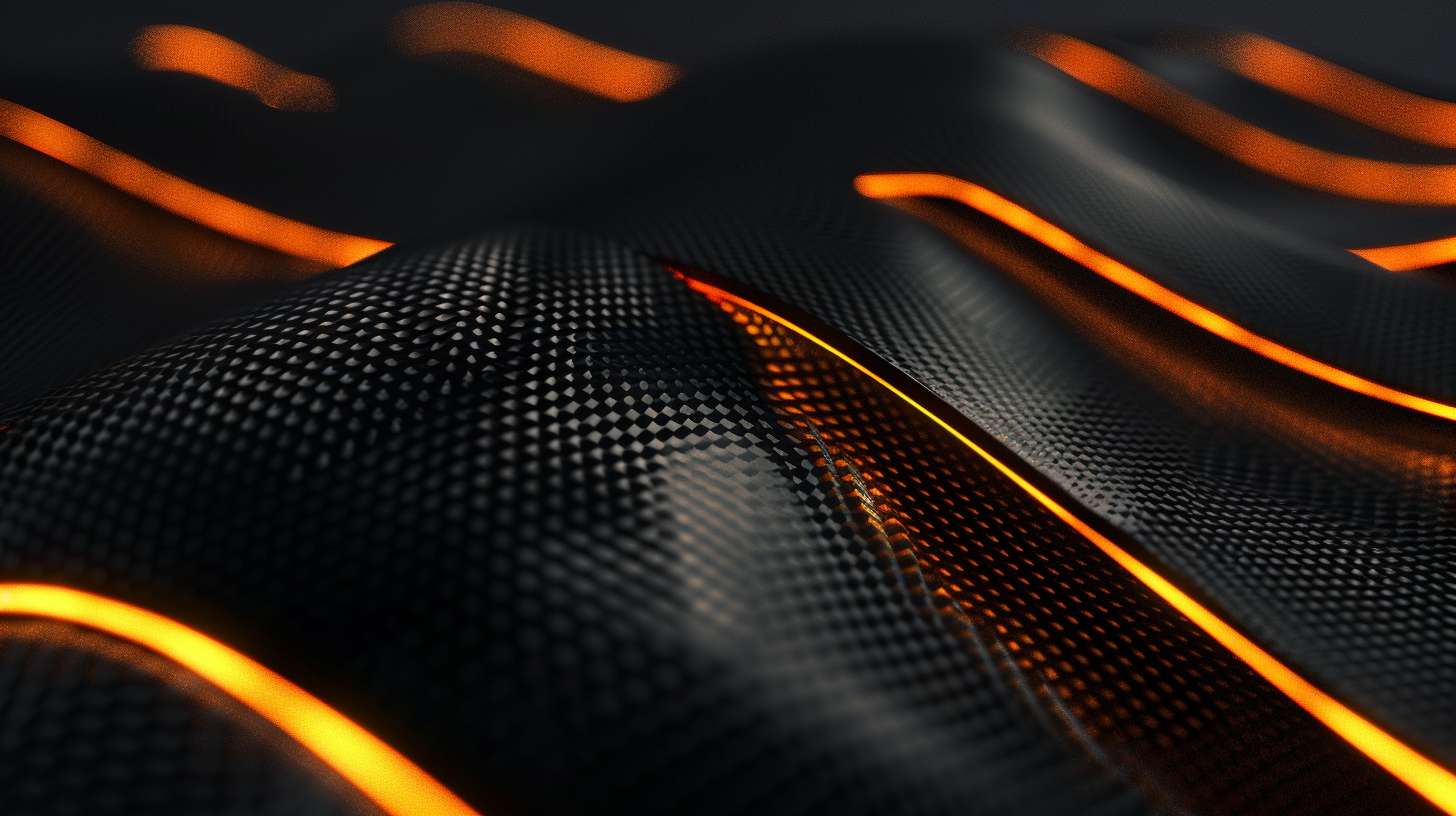 ultra-realistic live streaming background, matte black carbon fiber texture base with dark antique gold (color:#C6A467) geometric shards, abstract muscle fiber patterns, subtle F1 orange racetrack curve in corner, cinematic lighting, speed motion blur effects, minimalist champion trophy outline, dark luxury sports aesthetic, 8k, studio quality, no glitter, no excessive shine --ar 16:9 --v 6.0 --style raw --stylize 100 --fast