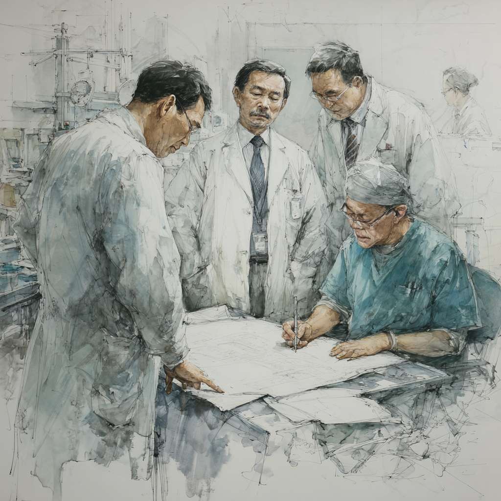 中国医生专家护士讨论，实景图 --ar 1:1 --v 7 --stylize 100 --fast --no 水印