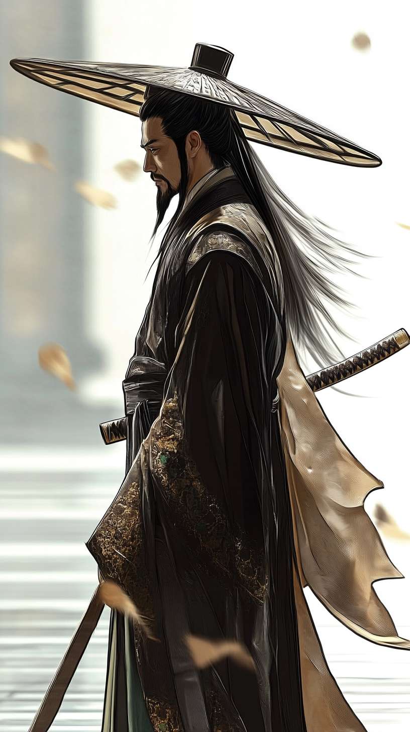 https://img-xpc-mj0.xpccdn.com/prod/upload/e53afb0c-5670-4971-bf98-3985190288a7/1212.png~tplv-5yakomv5zn-auto-v1%3A1024%3A0%3Aq75.jpg 主题：史上最逆袭帝王（中国汉朝帝王） 风格：写真
细节：这位帝王身姿神秘侧身，动作夸张，霸气，立于洁净地板，背景清爽，以写真风格呈现，便于抠图。 --ar 9:16 --v 6.1 --stylize 100 --fast --iw 1