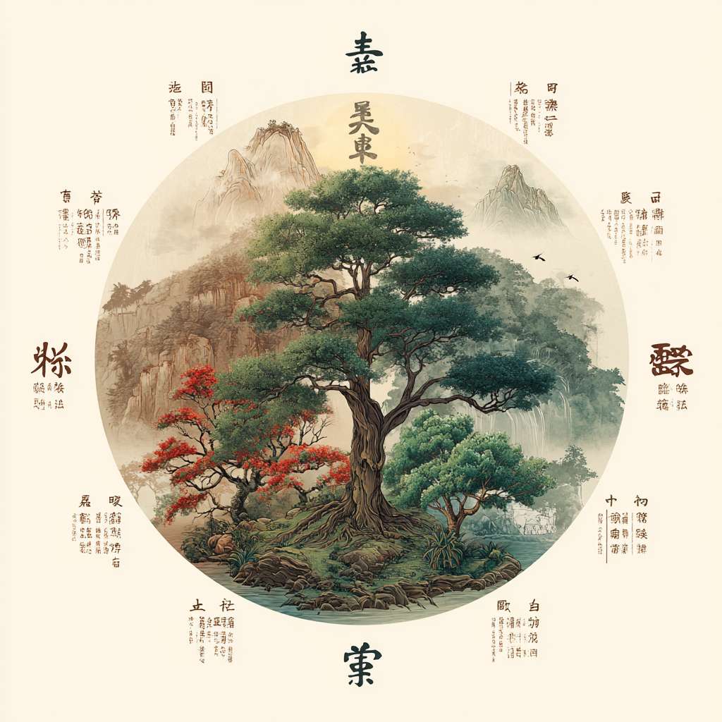 “道”指宇宙的本源、自然规律或大道，是一切事物的根本法则。“法”指遵循、效法或顺应。“自然”指事物本来的状态和运行规律。所以，“道法自然”可以理解为：大道遵循自然，或者人应顺应自然的规律而行，卡通画 --ar 1:1 --v 7 --stylize 100 --fast --no 水印