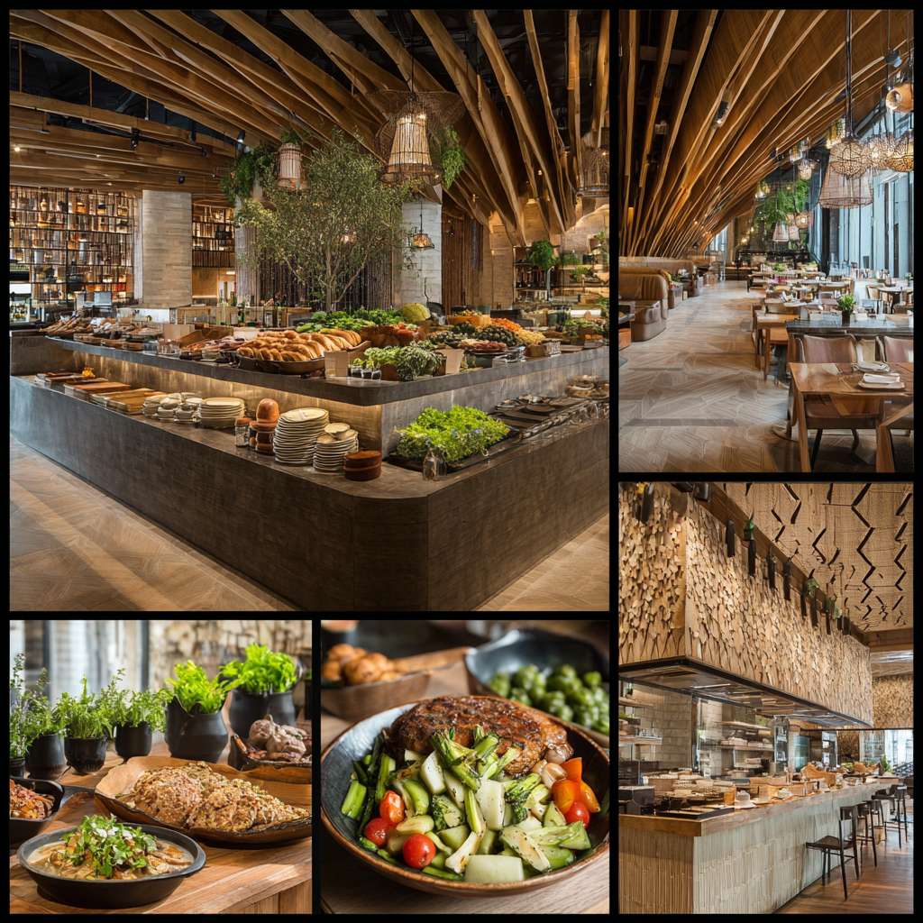 帮我做五张亚朵酒店真实高清餐厅早餐宣传实拍照片 --ar 1:1 --v 7 --stylize 100 --fast --no 水印