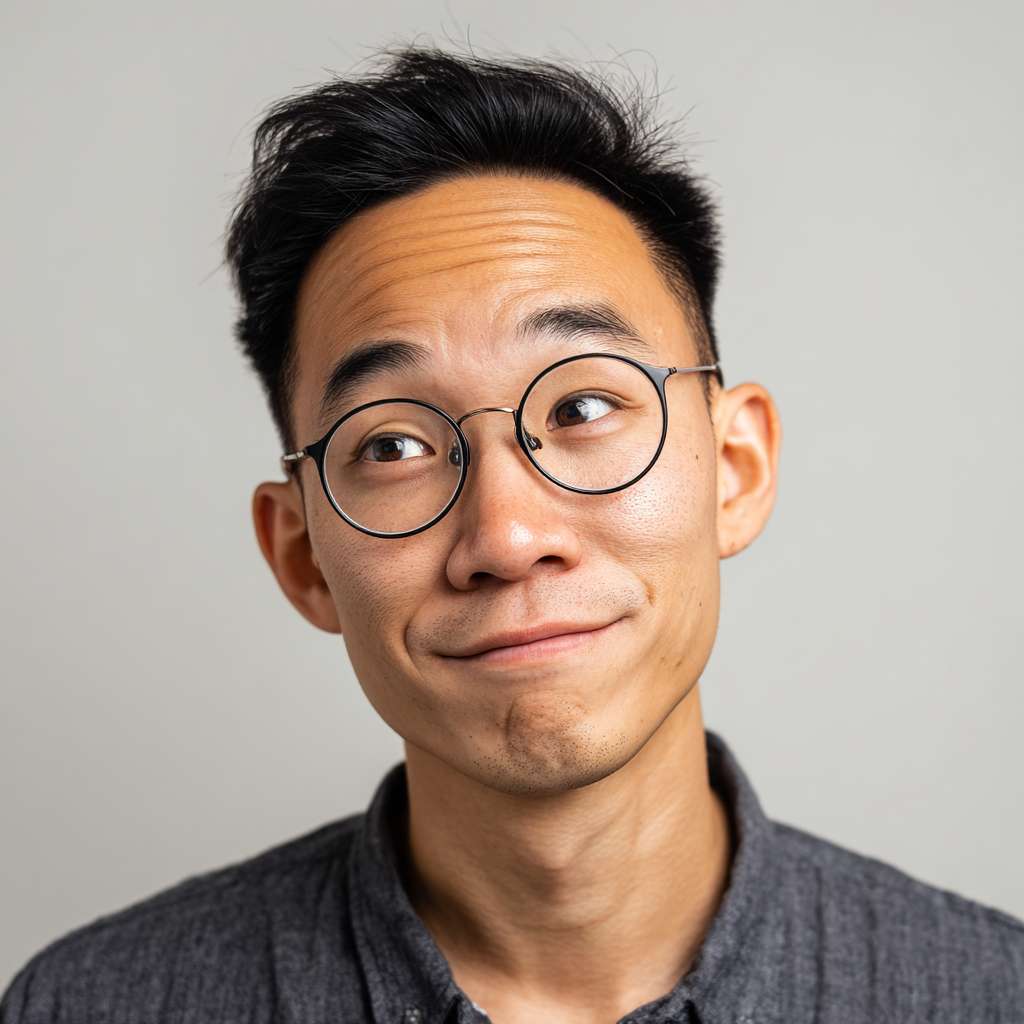 需要生成整个完整的形象，黄种人、男性、30岁的、黑色短发、黑色眼镜 --ar 1:1 --v 7 --stylize 100 --fast --no 水印