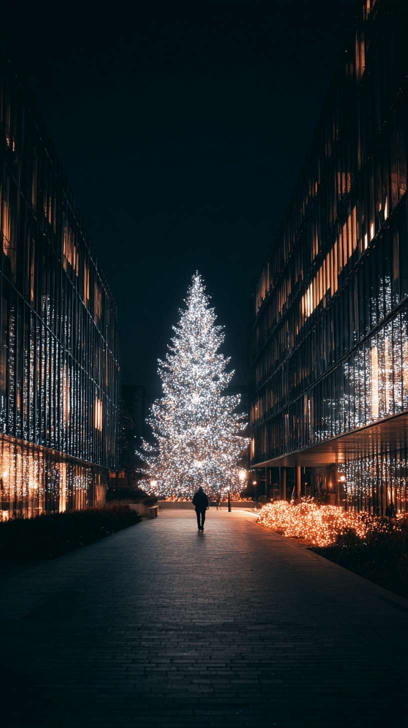 圣诞树的照耀下慢慢散发着温馨的光，他怎么说 --ar 9:16 --v 7 --stylize 100 --fast --no 水印