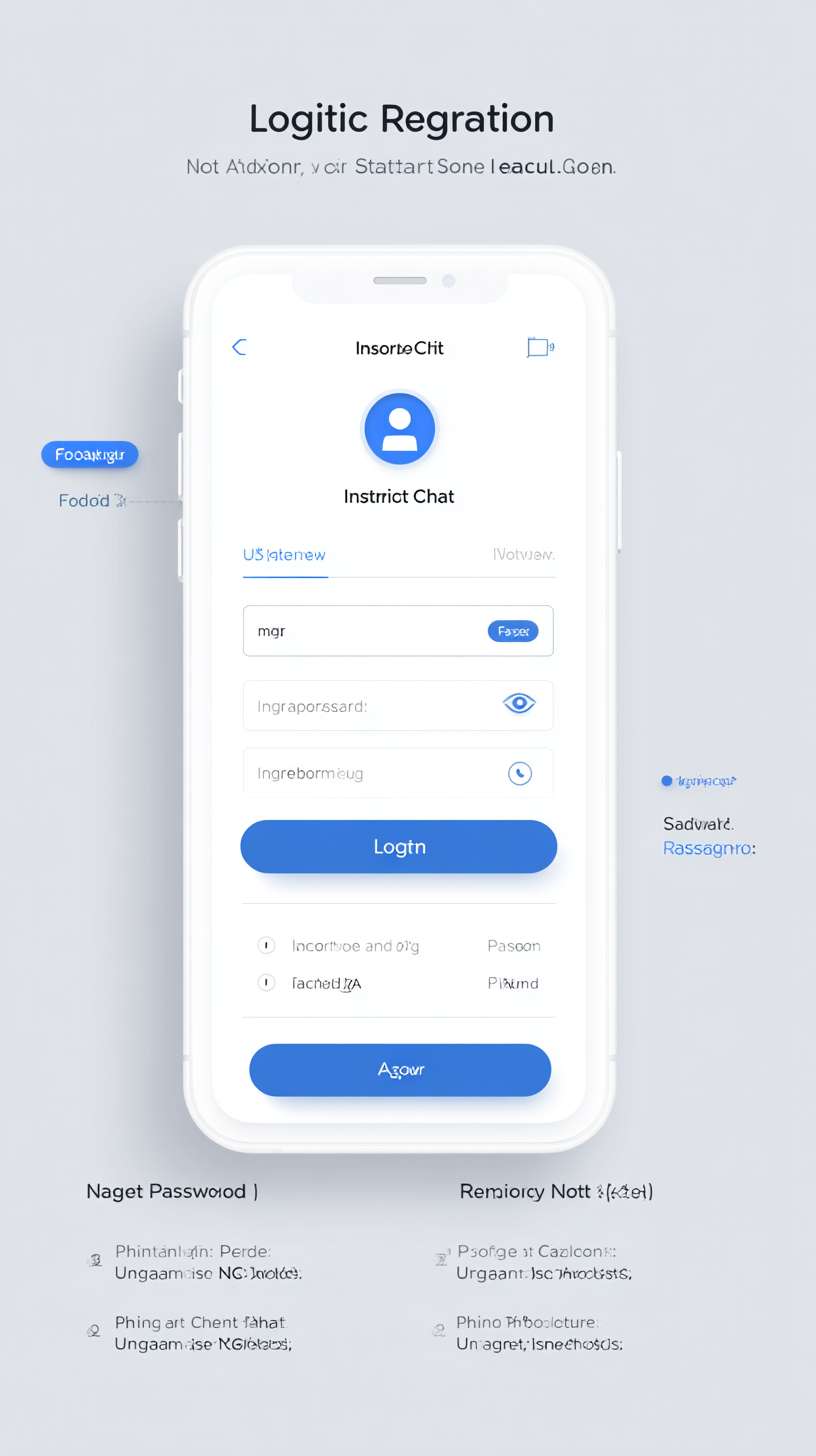 Optimized Login & Registration Screen
1. Design Overview
A unified mobile interface for user authentication, featuring a minimalist flat design. The default state is the Login View, with a seamless transition to the Registration View via a bottom link. The entire process is contained within a single, centered white card with smooth transitions.
Visual Style:
Background: Light Gray (#F5F5F5)
Primary Container: Centered white card with rounded corners
Primary Color: Blue (#2196F3)
Top Branding: Circular app icon + "Instant Chat" title in bold black
2. Login State (Default View)
Username/Phone Field:
Left: Person outline icon
Placeholder: "Username/Phone"
Right: "Eye" icon for password visibility toggle
Password Field:
Left: Lock icon
Placeholder: "Password"
Action Elements:
"Forgot Password?" link (blue, above login button)
Large blue "Login" button with white bold text
Bottom toggle: "No account?" (gray) + "Register Now" (blue)
3. Registration State
Phone Number Field:
Left: Phone icon
Placeholder: "Phone Number"
Verification Code Field:
Left: SMS icon
Placeholder: "Verification Code"
Right: "Get Code" button (blue) with countdown timer
Password Fields:
Two password fields with lock icons
Placeholders: "Set Password" and "Confirm Password"
Real-time password match validation
Eye icons for visibility toggle
Action Elements:
Large blue "Register" button with white bold text
Bottom toggle: "Have an account?" (gray) + "Login Now" (blue) --ar 9:16 --v 7 --stylize 100 --fast