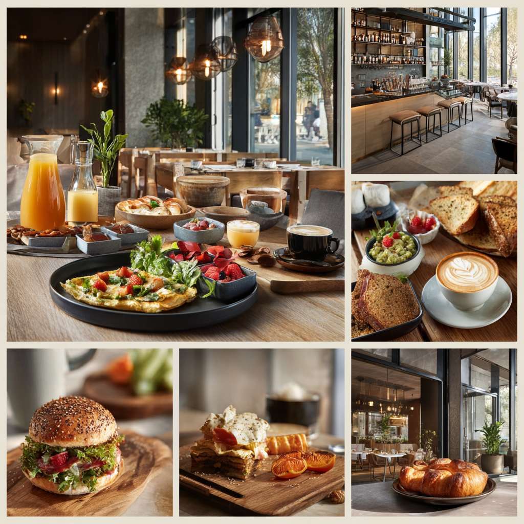 帮我做五张真实华住会酒店餐厅早餐宣传实拍照片 --ar 1:1 --v 7 --stylize 100 --fast --no 水印