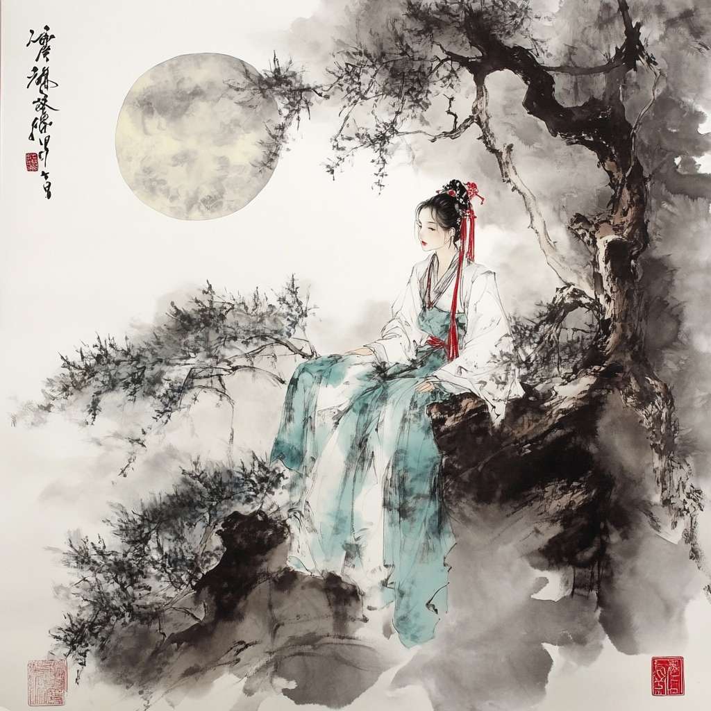李商隐的《锦瑟》中诗句：沧海月明珠有泪 --ar 1:1 --v 6.1 --stylize 100 --fast