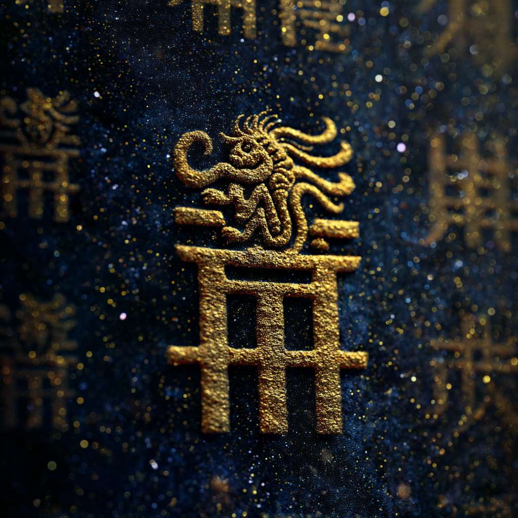 星空镜头下，甲骨文"猱"（猴的古字）以金色光点浮现 --ar 1:1 --v 7 --stylize 100 --fast --no 水印