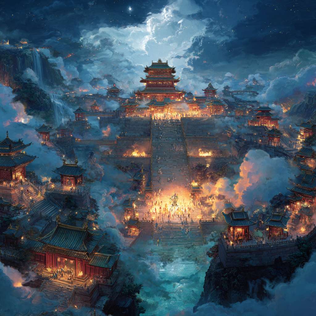 剑网3中纯阳门派的场景 --ar 1:1 --v 7 --stylize 100 --fast --no 水印