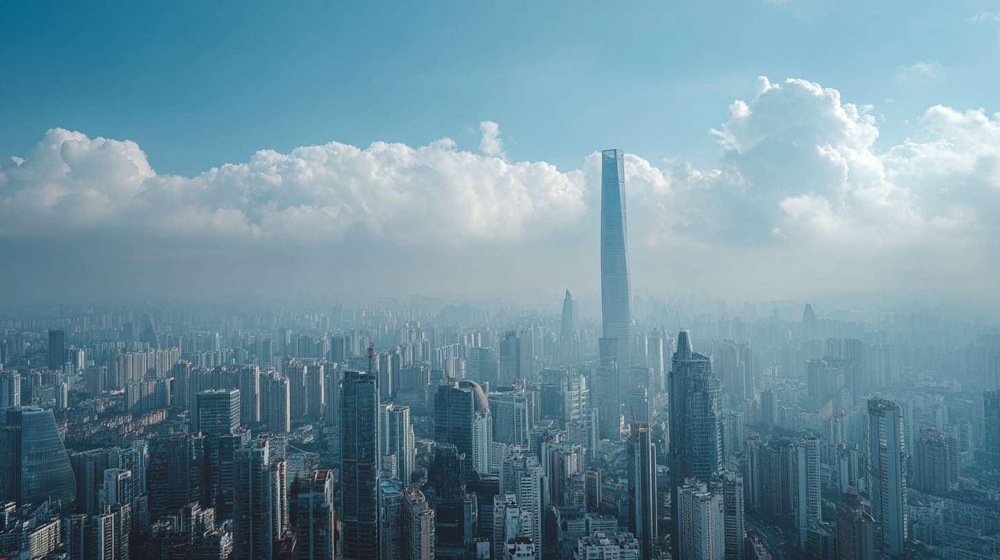 城市中在大厦楼顶远看蓝天白云 --ar 16:9 --v 7 --stylize 100 --fast --no 水印
