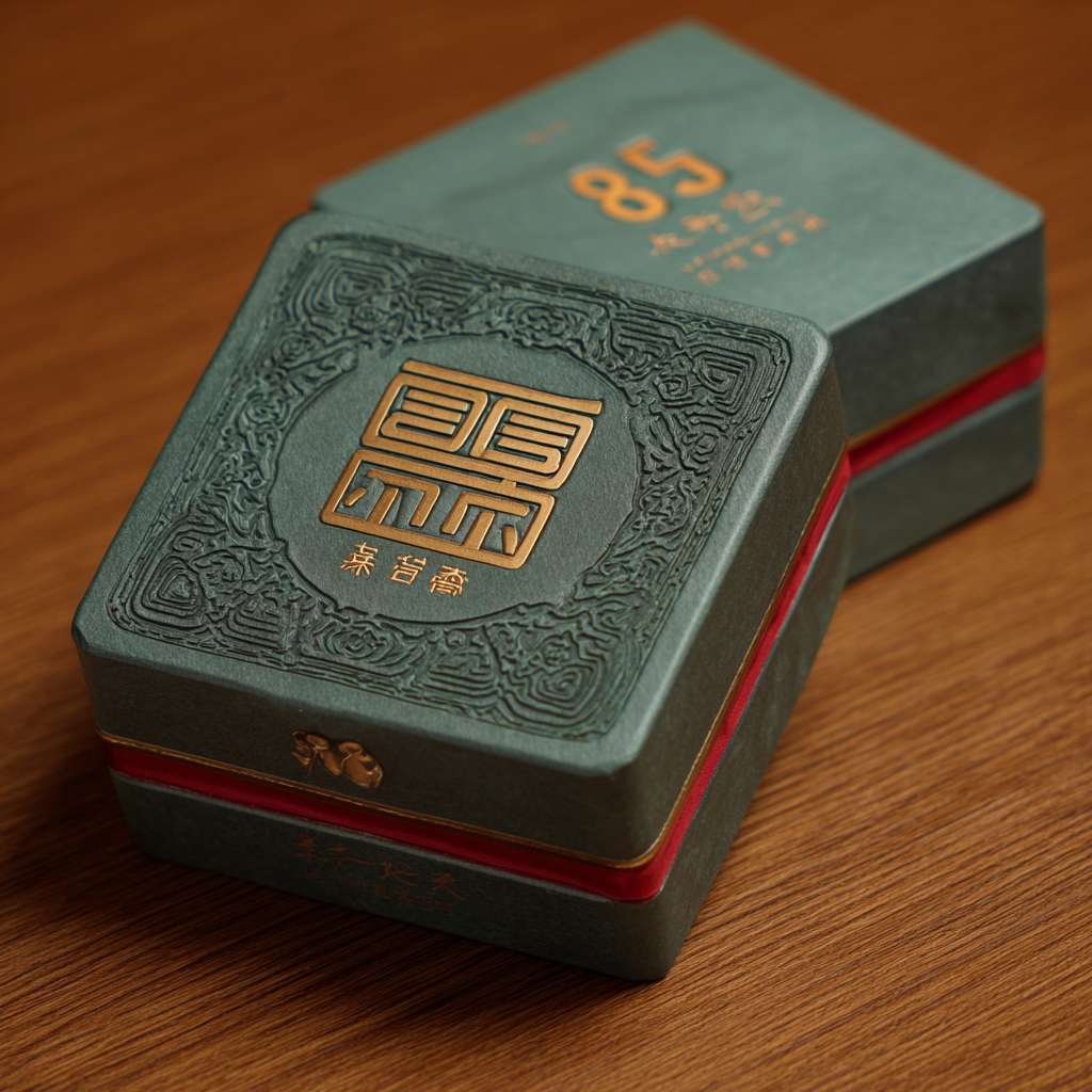北京理工设计月饼礼盒，今年是85年校庆，可将85两个数字设计成艺术字体，校训是 德以明理 学以精工 --ar 1:1 --v 7 --stylize 100 --fast --no 水印