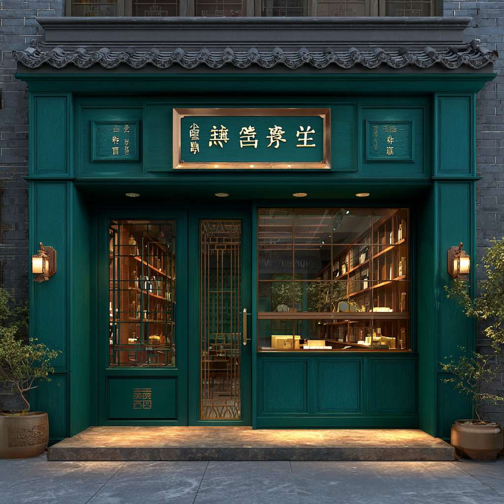 二、店铺外观设计（门头与门脸）
设计要点
外观设计采用​​新中式混搭风格​​，以中国邮政经典"邮政绿"为主色调，搭配鼓楼地区的青砖灰瓦元素，形成既传统又时尚的视觉冲击力
。

​​关键设计元素​​：

​​主门头​​：采用深绿色木质框架与铜质门匾结合，悬挂"鼓楼邮驿"复古牌匾

​​入口设计​​：仿照传统邮局门廊形式，设置一个1:1比例的复古邮筒作为入口标志物

​​橱窗展示​​：大面积玻璃橱窗内设计二十四节气动态灯光装置，呼应地安门邮局的成功经验

​​灯光设计​​：门檐下安装暖黄色灯笼式壁灯，地面嵌入引导性灯带，增强夜间打卡效果 --ar 1:1 --v 7 --stylize 100 --fast --no 水印
