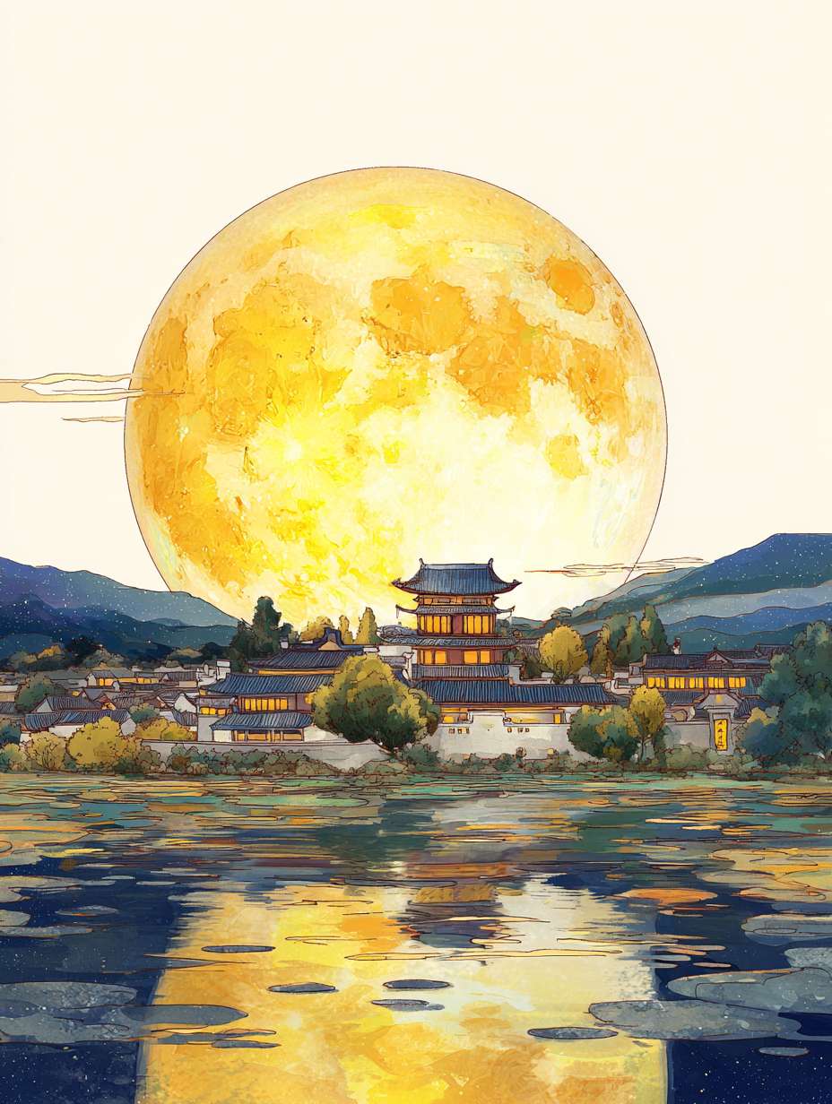 中秋节月亮水彩黄色系背景图 --ar 3:4 --v 7 --stylize 100 --fast --no 水印