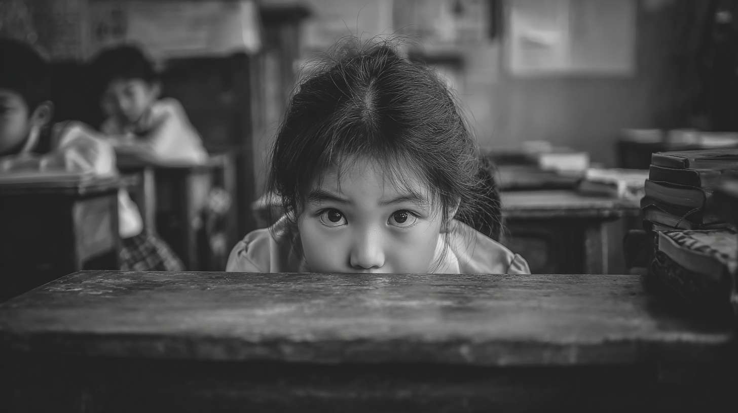 一个不听话的学生，趴在班级的桌子上 --ar 16:9 --v 7 --stylize 100 --fast --no 水印