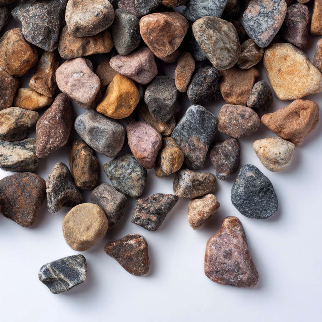 生成手绘风石头，要求是小石头，有颜色，没有背景，是很普通的石头，手绘简约风，俯视视角，风线条较粗 --ar 1:1 --v 7 --stylize 100 --fast --no 水印