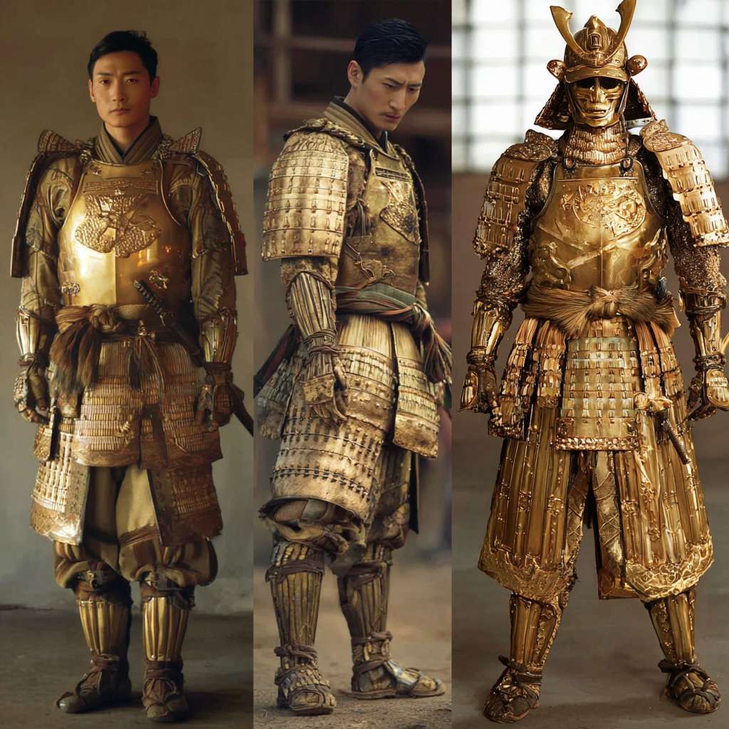 宇智波佐助，武士服，铠甲是金色的 --ar 1:1 --v 7 --stylize 100 --fast --no 水印