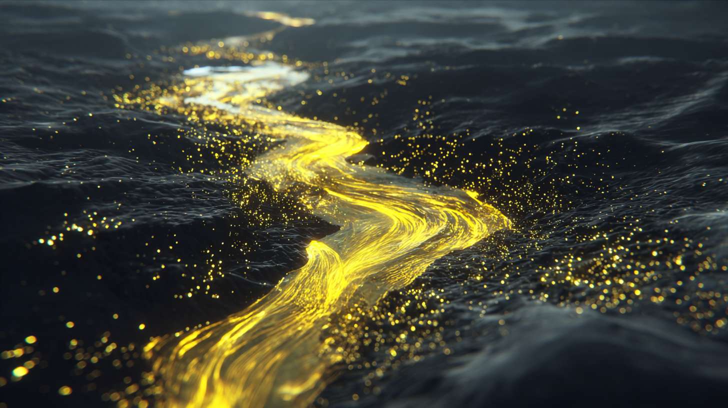 AI画面关键词:
a powerful yellow river flows through canyons like a golden dragon, rushing towards the vast sparkling ocean, top-down drone shot, dynamic, particles and light trails, mix of Chinese ink style and digital art, holographic visualization --ar 16:9 --v 7 --stylize 100 --fast --no 水印