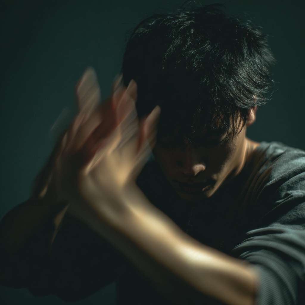 A motion picture of an Asian person slapping their cubital fossa --ar 1:1 --v 7 --stylize 100 --fast