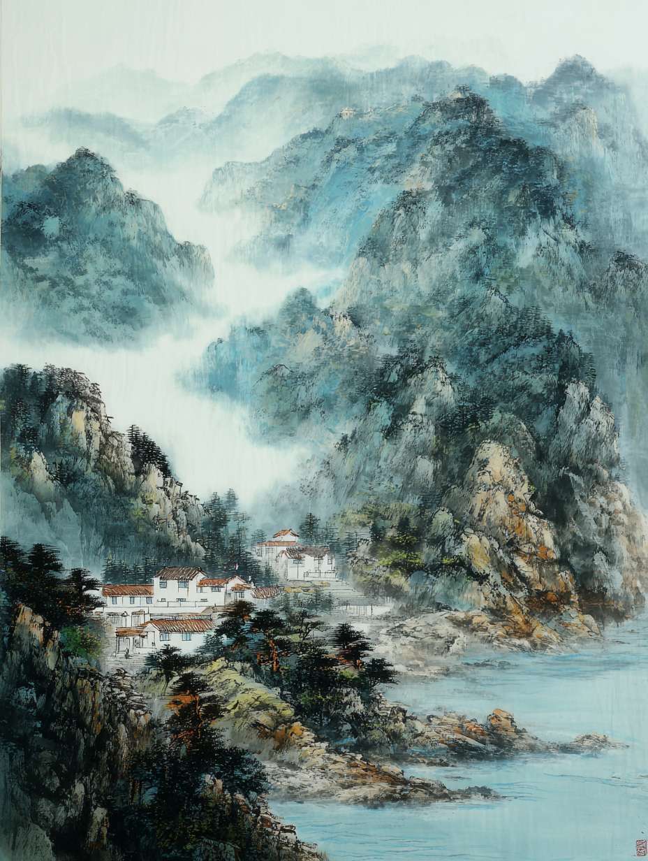 山水背景图 --ar 3:4 --v 7 --stylize 100 --fast --no 水印