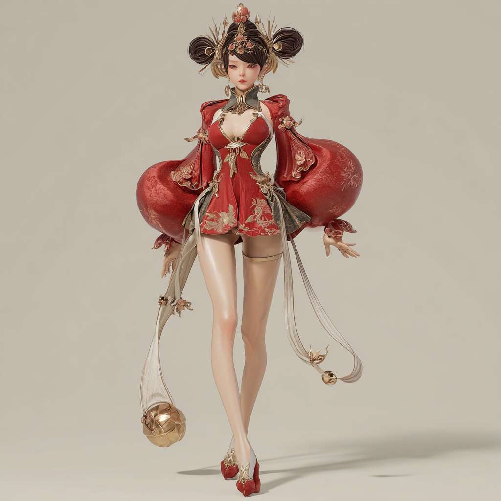 3D 云韵 长腿 --ar 1:1 --v 7 --stylize 100 --fast --no 水印
