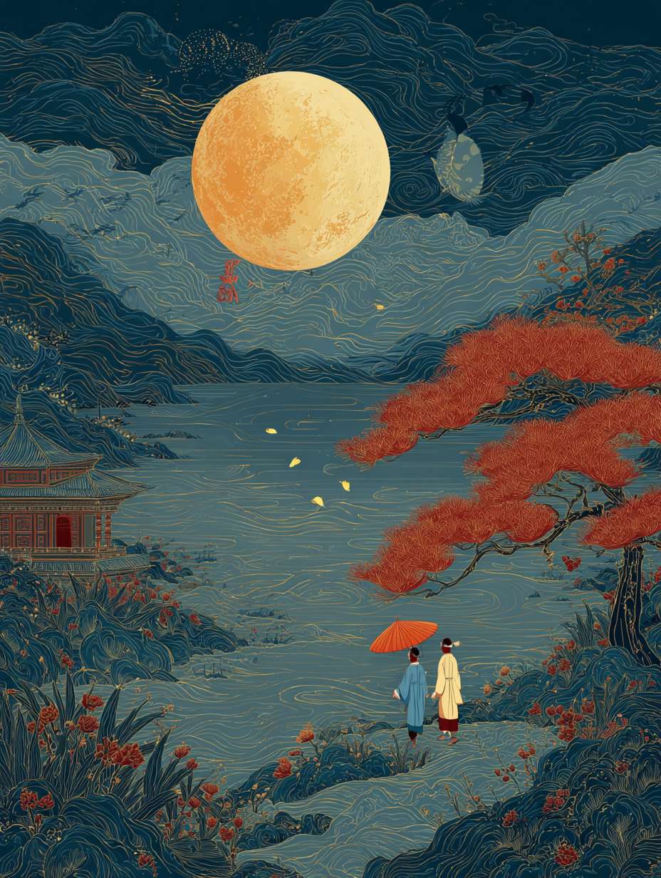 中秋节海报背景图 --ar 3:4 --v 7 --stylize 100 --fast --no 水印