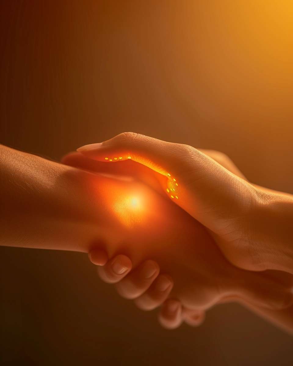 Close-up of Asian hand patting inner elbow crease, red pressure point glow, soft golden light, minimalist medical illustration style, no text --ar 4:5 --v 6 --stylize 100 --fast