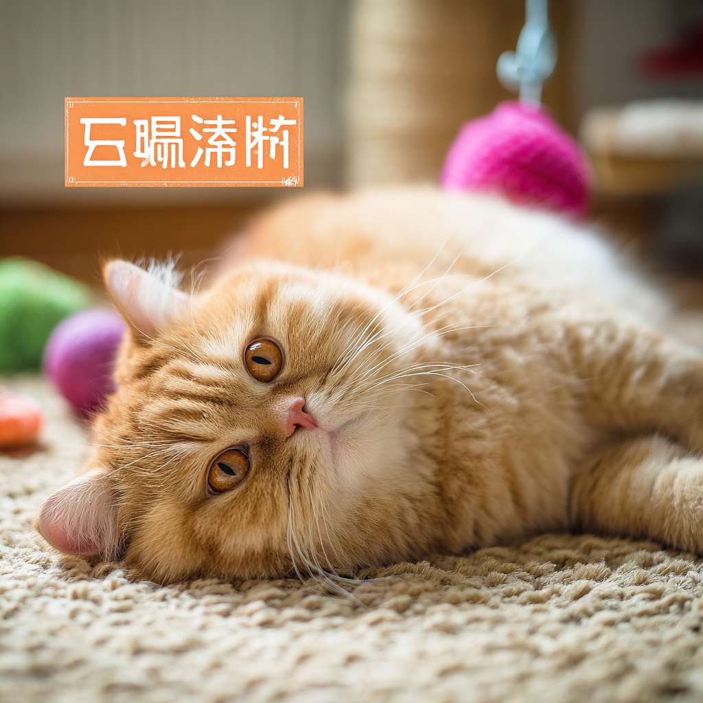 《瘫》：今日运动量已达标
一只胖乎乎的橘猫，像液体一样瘫在地毯上，露出肚皮，眼神放空，旁边扔着几个玩具，照片级真实感，4k，超详细，滑稽可爱 --ar 1:1 --v 7 --stylize 100 --fast --no 水印