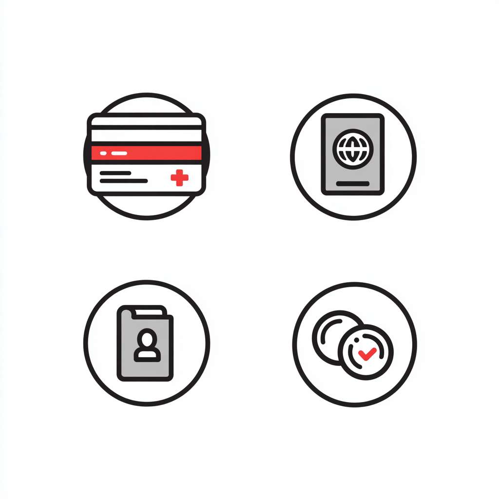 Infographic comparing HSBC/BOC/ZA Bank, icons: ID card, passport, coins, no fee tag, clean minimalist
（汇丰/中银/众安银行对比+证件/免费用图标） --ar 1:1 --v 7 --stylize 100 --fast --no 水印