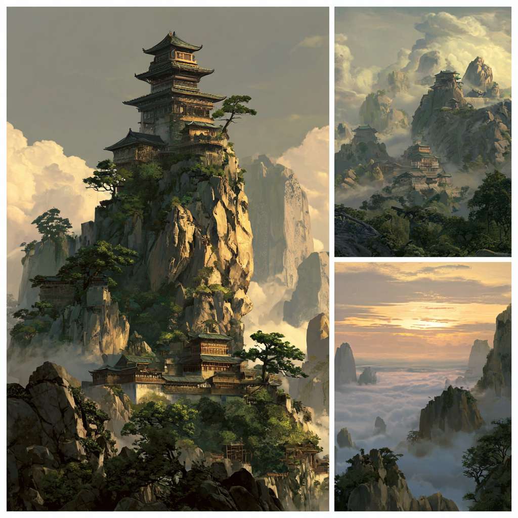 剑网3中纯阳门派的场景 --ar 1:1 --v 7 --stylize 100 --fast --no 水印
