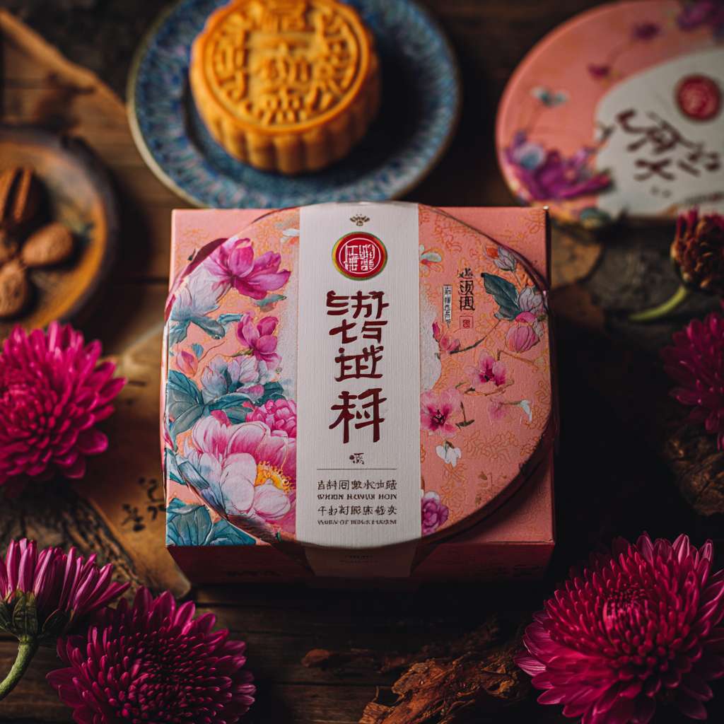 含有中国元素和中国色的月饼包装盒的封面图片，并要求加入“杏花楼”的标志，尽量美观 --ar 1:1 --v 7 --stylize 100 --fast --no 水印