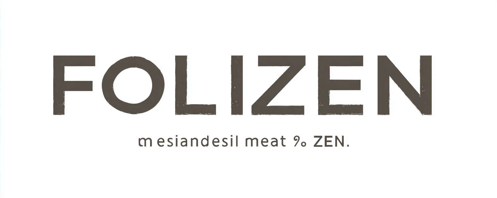 "FOLIZEN" in ultra-thin variable font: Stroke weight shifts from light (100) at "F" to medium (300) at "ZEN", negative kerning between "O-L-I" creates breath pockets, tagline vertically stacked in 8pt with 200% leading, charcoal gray (#424B54) on eggshell --ar 5:2 --v 7 --stylize 100 --fast