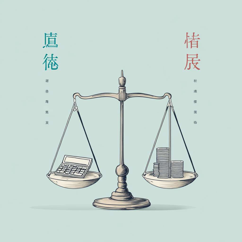 一个天平，一边是“技术”，一边是“财务”，中间是“管理”。根据这个描述，帮我生成图片 --ar 1:1 --v 7 --stylize 100 --fast --no 水印