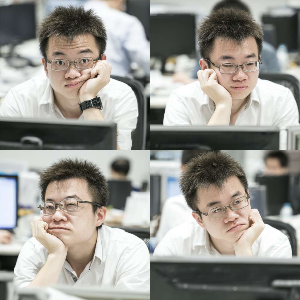生成一个中国男孩在公司里用电脑的图片 --ar 1:1 --v 7 --stylize 100 --fast --no 水印