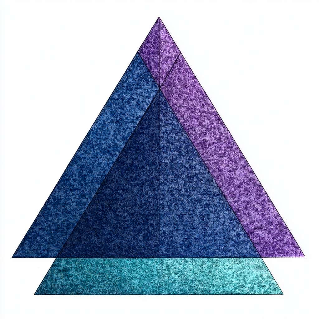 两个等腰三角形在下面，一个等腰三角形在上面，组成一个新的等腰三角形 --ar 1:1 --v 7 --stylize 100 --fast --no 水印