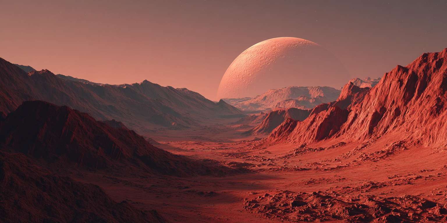 火星表面，铁红色环境，火星沙漠场景 --ar 2:1 --v 7 --stylize 100 --fast --no 水印