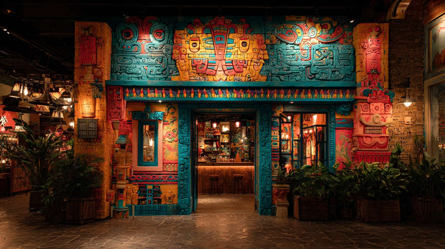 玛雅图样，玛雅风格的，店铺 --ar 16:9 --v 7 --stylize 100 --fast --no 水印