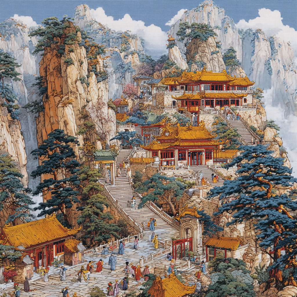 金庸武侠中，华山派场景 --ar 1:1 --v 7 --stylize 100 --fast --no 水印