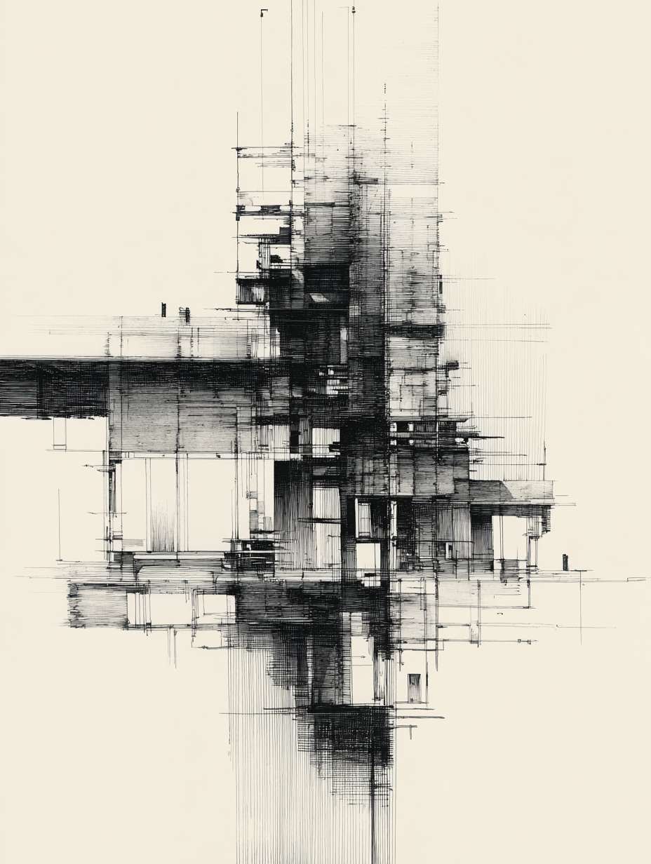 线条，建筑，黑白，简单 --ar 3:4 --v 7 --stylize 100 --fast --no 水印