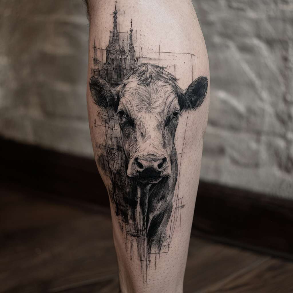 on male calf, professional tattoo design, high detail --ar 1:1 --v 7 --stylize 100 --fast