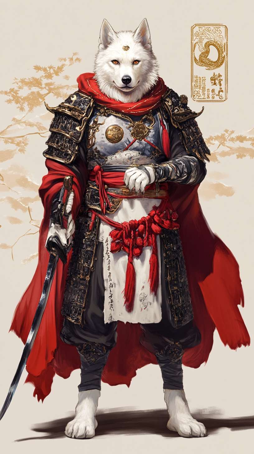 工作任务】设计Q版京剧风阿拉斯加萨摩耶混血武将形象(头身比1:1.5),融合传统戏曲元素与现代卡通美学,适配文创周边生产需求。【角色形象】生物特征:直立犬型(阿拉斯加×萨摩耶混血/边牧毛纹)。面部参数:头部占比40%|眼径8mm(丹凤眼造型)|腮红半径5mm。毛色构成:雪白基底+炭黑条纹(分布比7:3)|耳尖渐变琥珀金。【动作设计】基础姿态:双足分立(间距20cm)|右掌持械高度与眉齐平。武器交互:春秋大刀倾斜角度45°|刀穗飘动幅度15cm。表情控制:犬齿微露|眉间距压缩20%增强威严感
【战甲体系】京剧盔甲:靠旗规格:高48cm×宽18cm(金线回纹密度4条/cm²)。缎面披风:正红色(潘通色卡19-1664TPX)|长度至膝关节。铠甲构造:鱼鳞甲片直径1.2cm|云纹浮雕深度0.3mm。配饰系统:护心镜:直径6cm(镶嵌青金石)玉带钩:4×3cm(阴刻二十八宿图)【武器系统】应龙偃月刀:刃体参数:长72cm(1:1.2角色身高比)|蚀刻密度3纹/cm。刀镡构造:直径9cm(透雕双龙戏珠)。能量特效:刀刃光晕半径8cm(色值#FF4500)【坐骑系统】熔岩战兽:体型参数:头身比1:2|肩高54cm。装甲系统:鳞甲密度15片/dm²|关节散热口6处。动态特效:蹄部火星溅射半径12cm(每秒8帧动画)
【镜头设计】焦段配置:35mm广角(透视畸变率12%)布光方案:主光5600K/辅光3200K|光比1:2.5。景深控制:F4光圈(虚化背景建筑细节)【画面参数】分辨率:4096×3072px(600DPI印刷标准)。色域空间:Adobe RGB 1998。材质通道:3层PBR(基础色/金属度/透光率)。输出格式:PNG-24(透明通道预置)。【三视图体系】正视图: 展示面部表情联动系统(眉毛-耳朵-尾巴动态关联),侧视图: 呈现铠甲层叠结构(6层织物+3层金属复合系统),后视图: 突出靠旗动力学(风速8m/s状态飘动模拟)。 --ar 9:16 --v 6.1 --stylize 100 --fast
