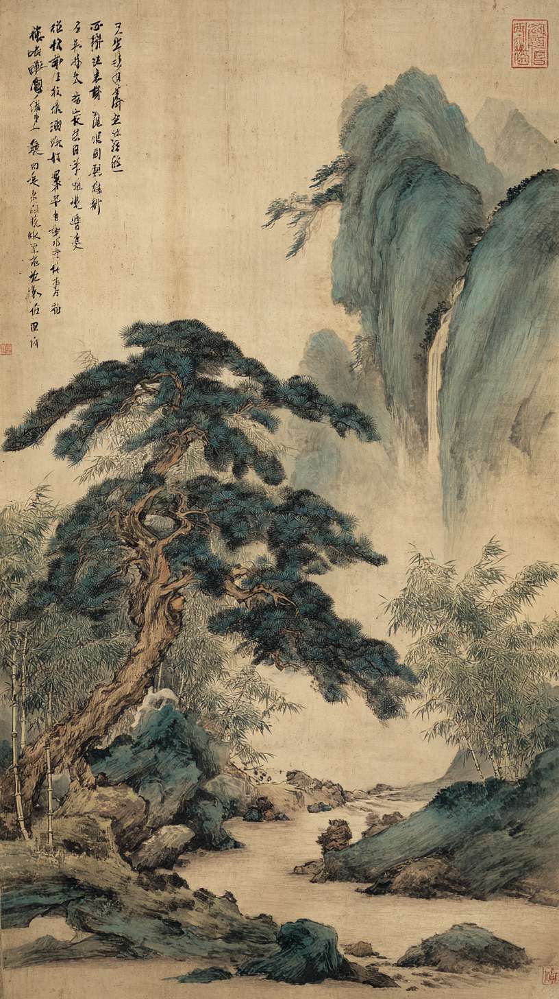 山间小路-水墨风
笔触参考:传统水墨画《富春山居图》(线条粗细变化、墨色层次)
色彩参考:游戏《仙剑奇侠传七》水墨风场景(淡雅色调、统一明度)
元素参考:动画《雾山五行》背景(竹林、山间场景的水墨质感)
构图:竖版蜿蜒,下方为石阶小路(沿画面右侧向上延伸),左侧为悬崖(淡墨勾勒),上方为云海(大面积留白)核心元素:- 石阶:青灰色(淡墨横线条,带细微纹理)- 云海:淡墨晕染(层次分明,近浓远淡)- 点缀:路边迎客松(浓墨枝干、淡墨松针)
主色调:青灰色(R130-150, G140-160, B150-170)辅助色:- 松针:墨绿色(R90-110, G120-140, B100-120)- 云海高光:纯白色(R240-250, G240-250, B240-250)统一适配:青灰色与新手村灰蓝色色调呼应,云海明度与竹林薄雾统一
1. 松针笔触与竹林竹叶笔触一致2. 石阶线条粗细与客栈石板路线条一致3. 云海层次与竹林薄雾层次的墨色过渡方式相同 --ar 9:16 --v 7 --stylize 100 --fast --no 水印